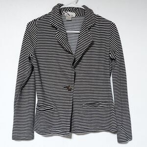 Imaginary Voyage Womens Blazer Black/White Striped Small Nautical Button Shirt